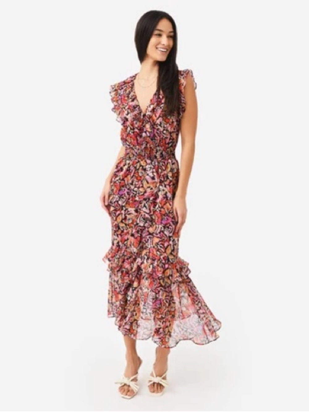 Misa Los Angeles Kidada Floral Ruffle Wrap Midi Dress - Pink Multi - Size XS
